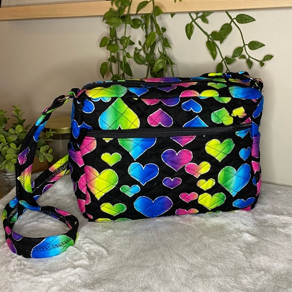 Rainbow Heart Print Shoulder Purse-100% Durable Cotton - Picture 2 of 8